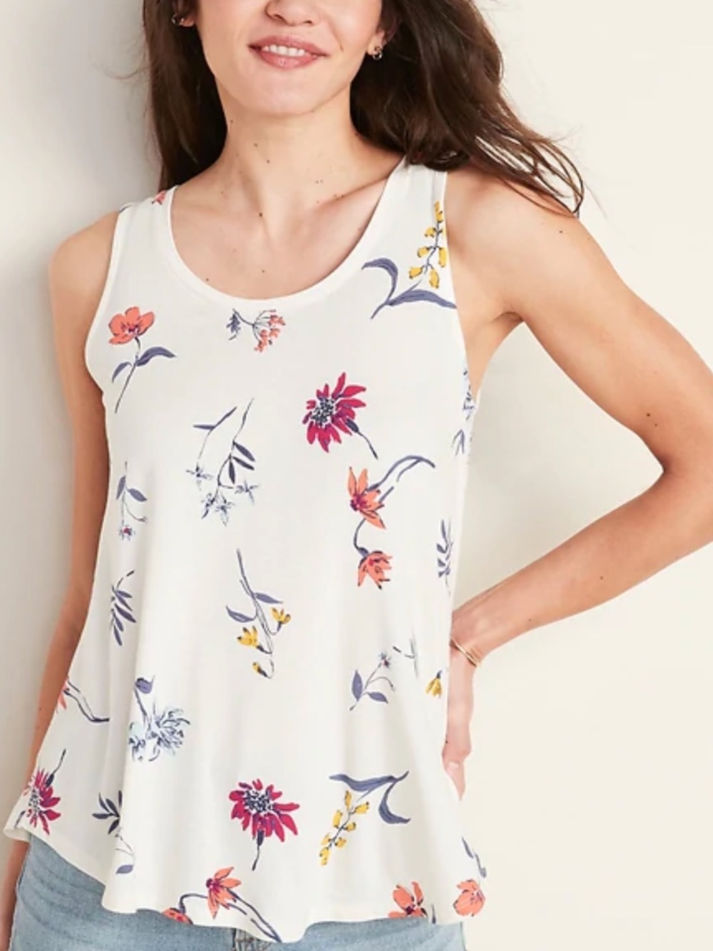 Floral Scoop Neck Sleeveless Tank Top - blush luxe